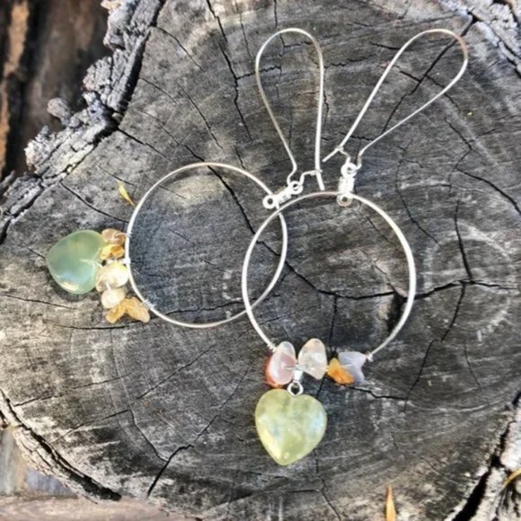 Citrine Stone Heart Hoop Earrings - Picture 1 of 3